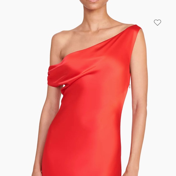 STAUD Ashanti Asymmetric Off Shoulder Red Rose Gown - Picture 3 of 14